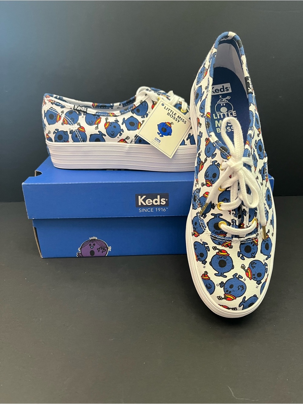 Keds x Little Miss Bossy sneakers.Special edition.Blue & white print. NIB.Size 9
